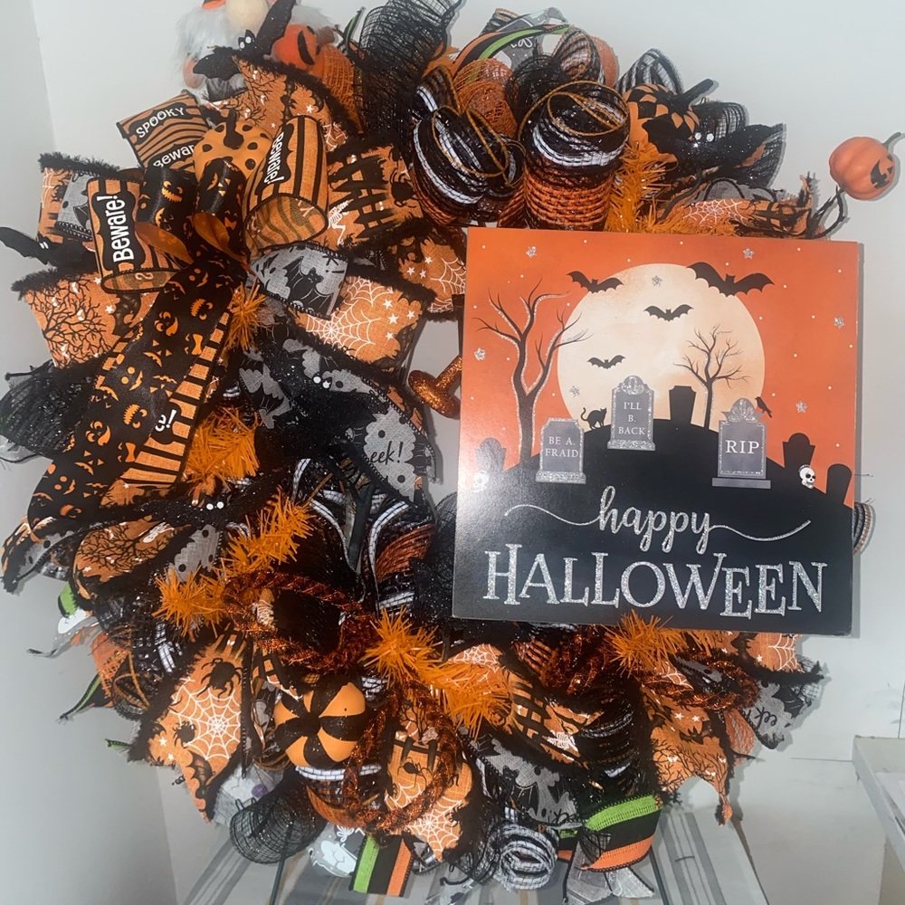 Halloween Wreath,Halloween Decor,Fall Decor,Thanksgiving,quality deco mesh
